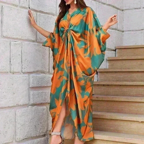 Boho Floral Print Batwing Sleeve Dress - Picture 1 of 5